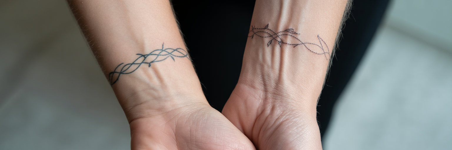 Comparison of healed and faded wrist tattoos.