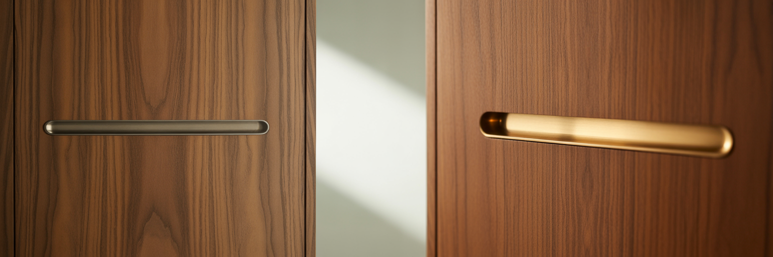 Comparison of surface-mount and recessed cabinet pulls