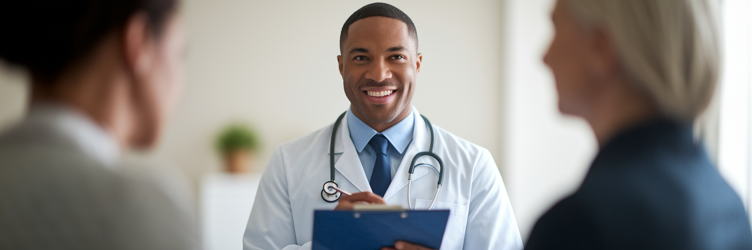 Compassionate doctor listening to a patient.