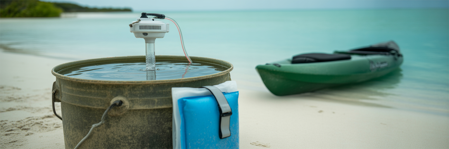 Complete kayak bait container with aerator and ice.