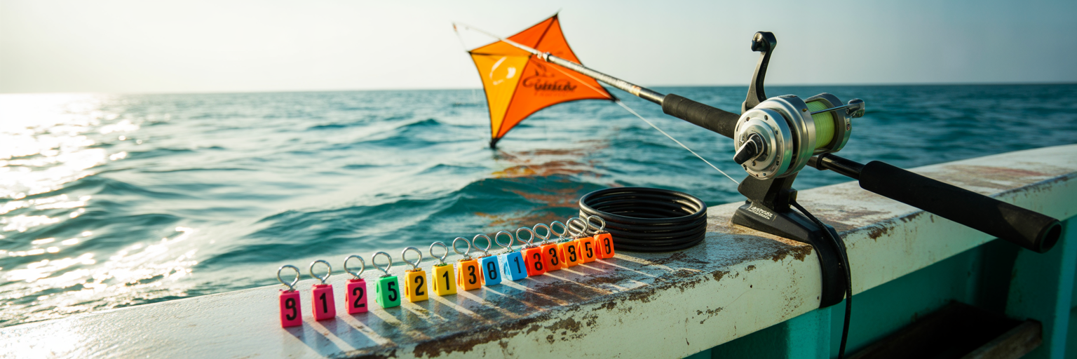 Complete offshore kite fishing gear setup.
