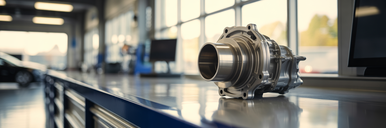 Complex automotive part on a dealership counter.