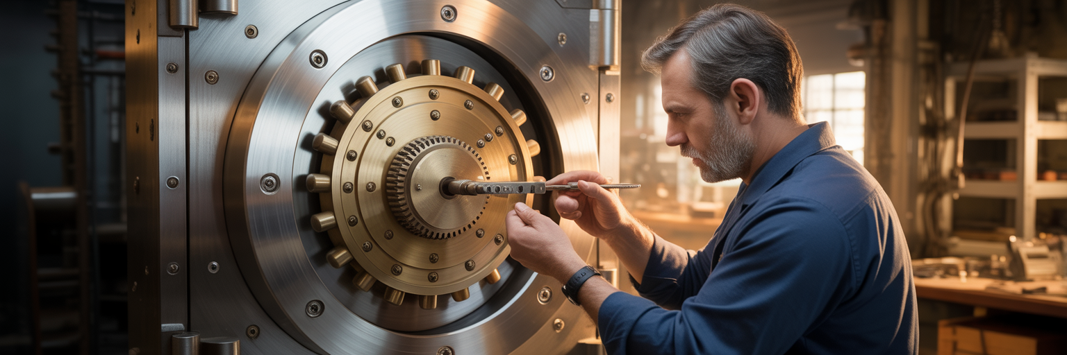 Complex vault lock representing data security.