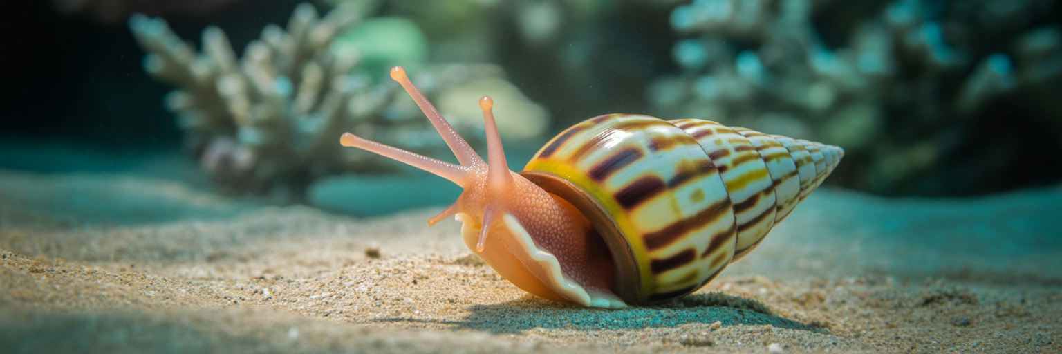 Cone snail on sandy ocean floor.