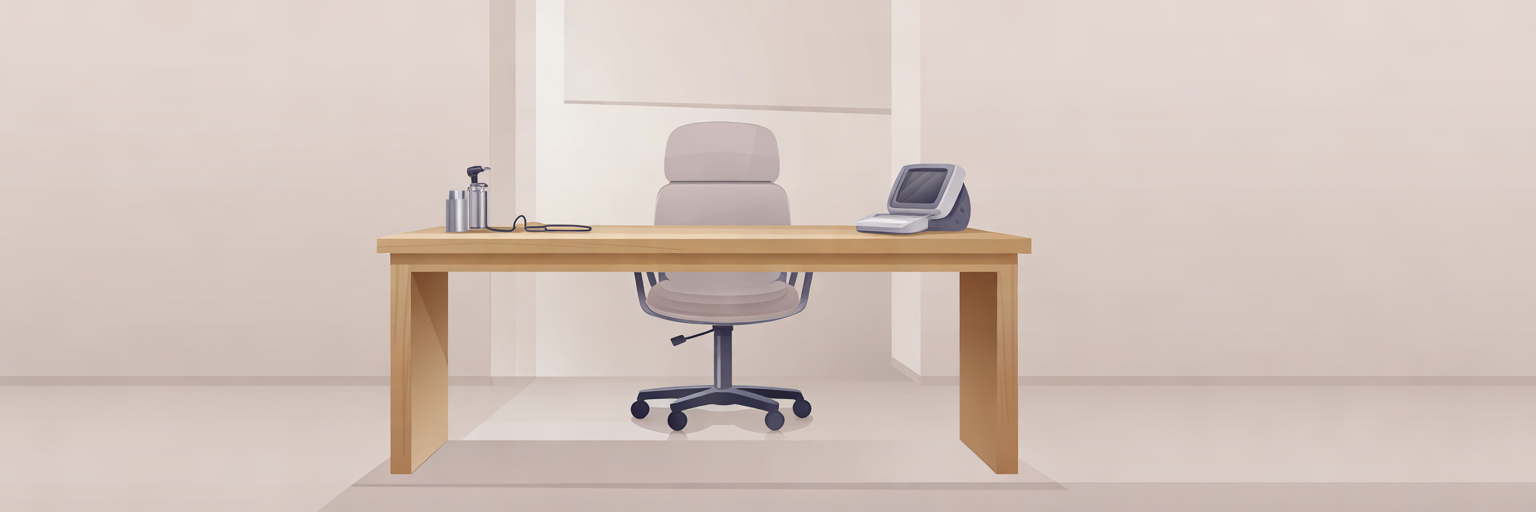 Consulta de médico general en centro de salud español.