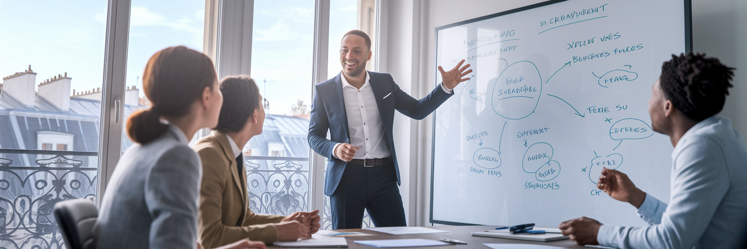 Consultant IA animant une formation à Paris.