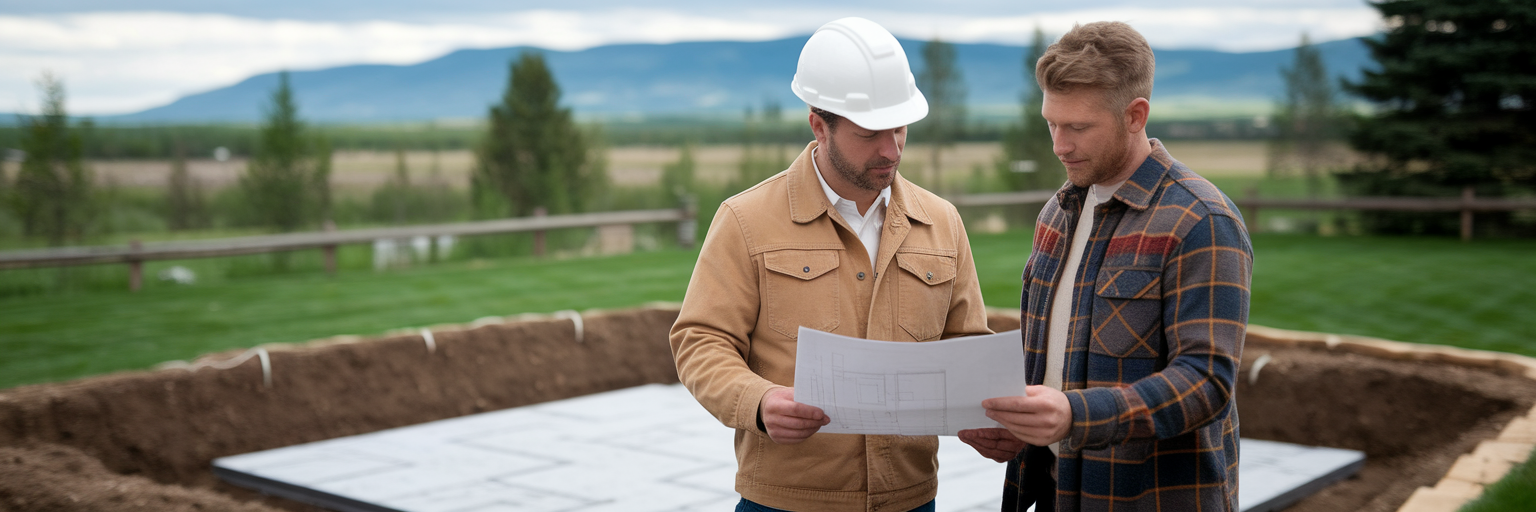 Contractor and homeowner discussing excavation plans.