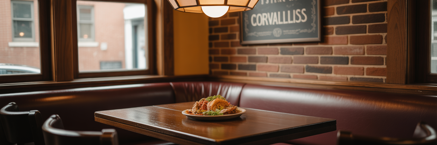 Cozy corner in a historic Corvallis restaurant.