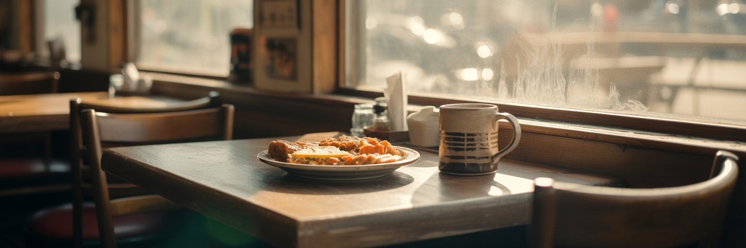 Cozy rustic diner breakfast in Wyoming