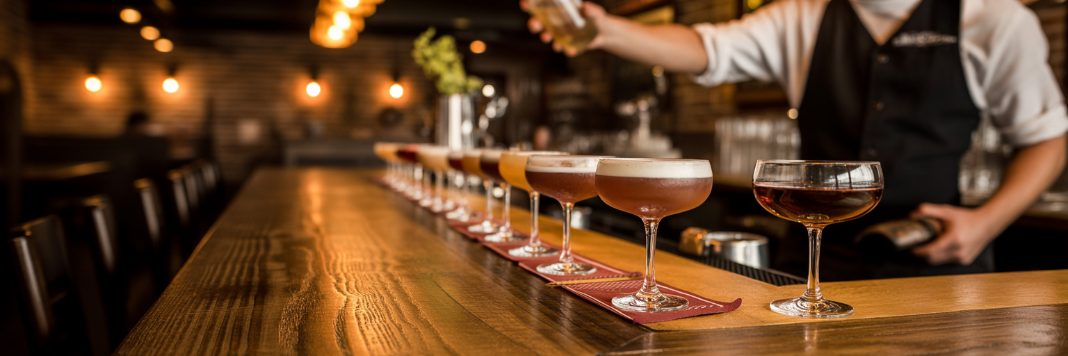 Craft cocktails on rustic Bozeman steakhouse bar