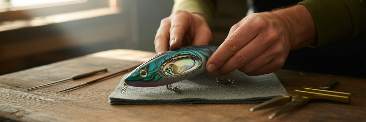 Craftsman inspecting resin head lure