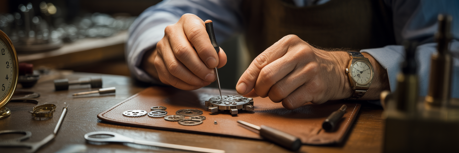 Craftsman precisely tuning a delicate mechanism.
