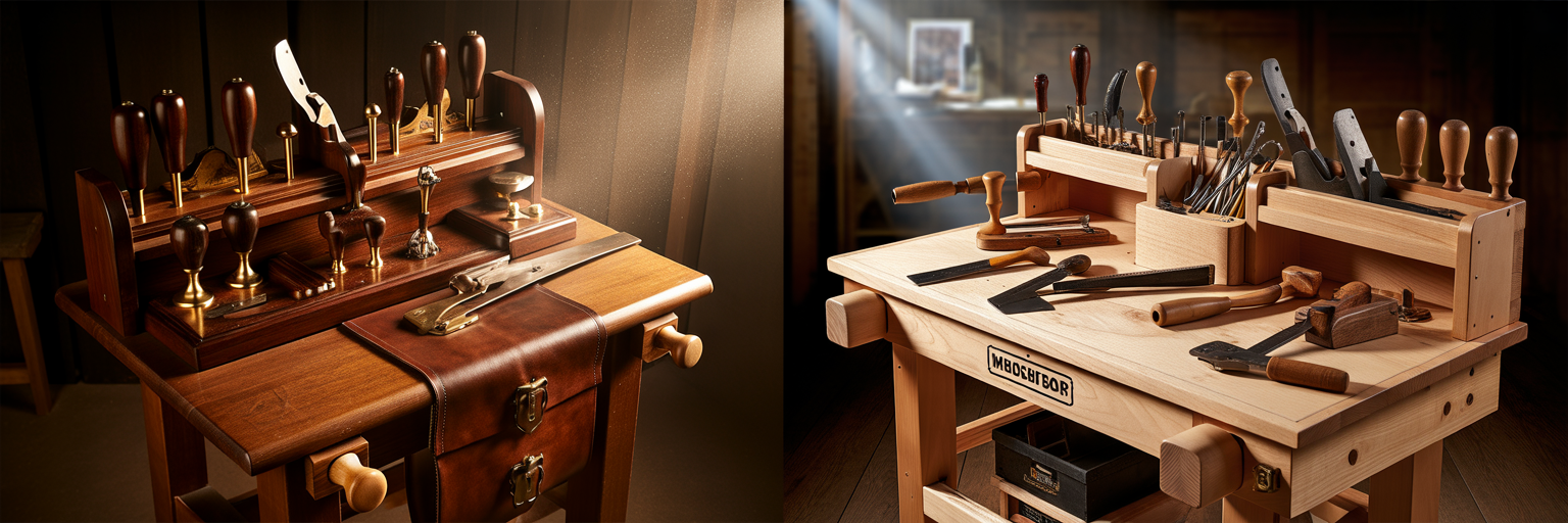 Craftsman's ergonomic bench versus utilitarian workshop table.