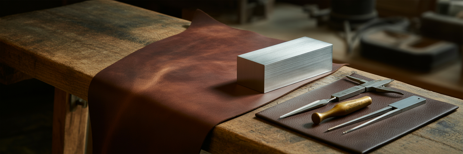 Craftsman's workbench with leather and metal