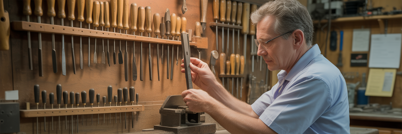 Craftsperson selecting a specific tool.