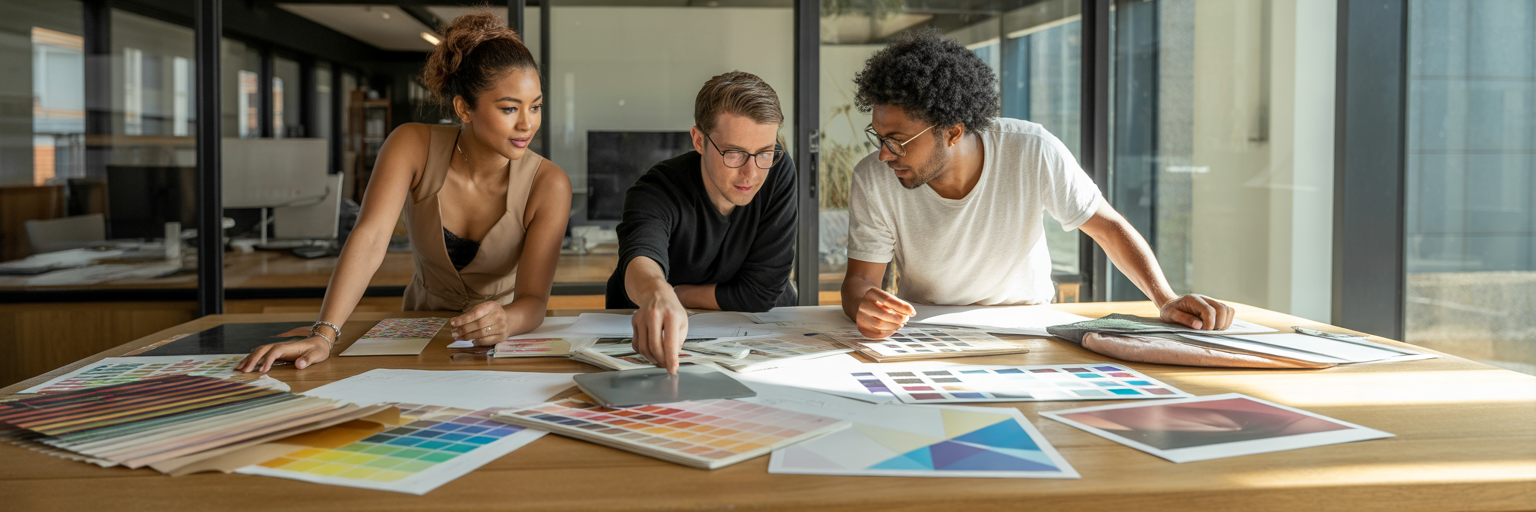 Creative team choosing colour swatches.
