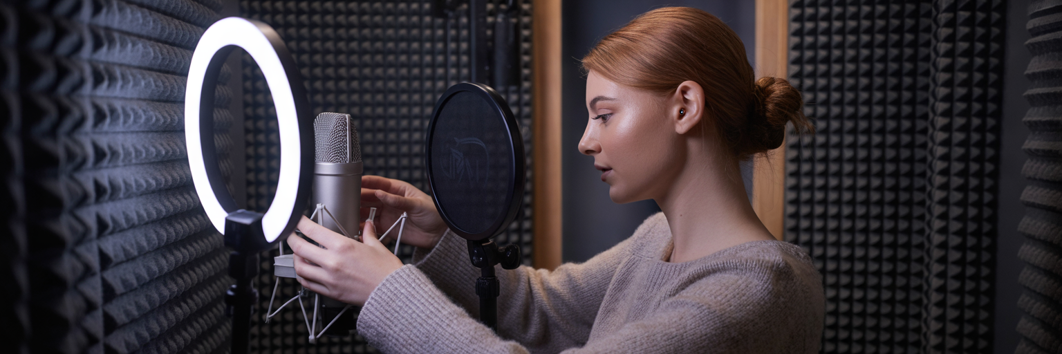 Creator recording educational course in studio