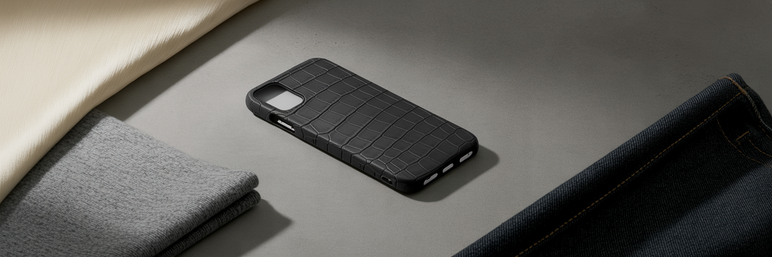Crocodile case with cashmere and silk.
