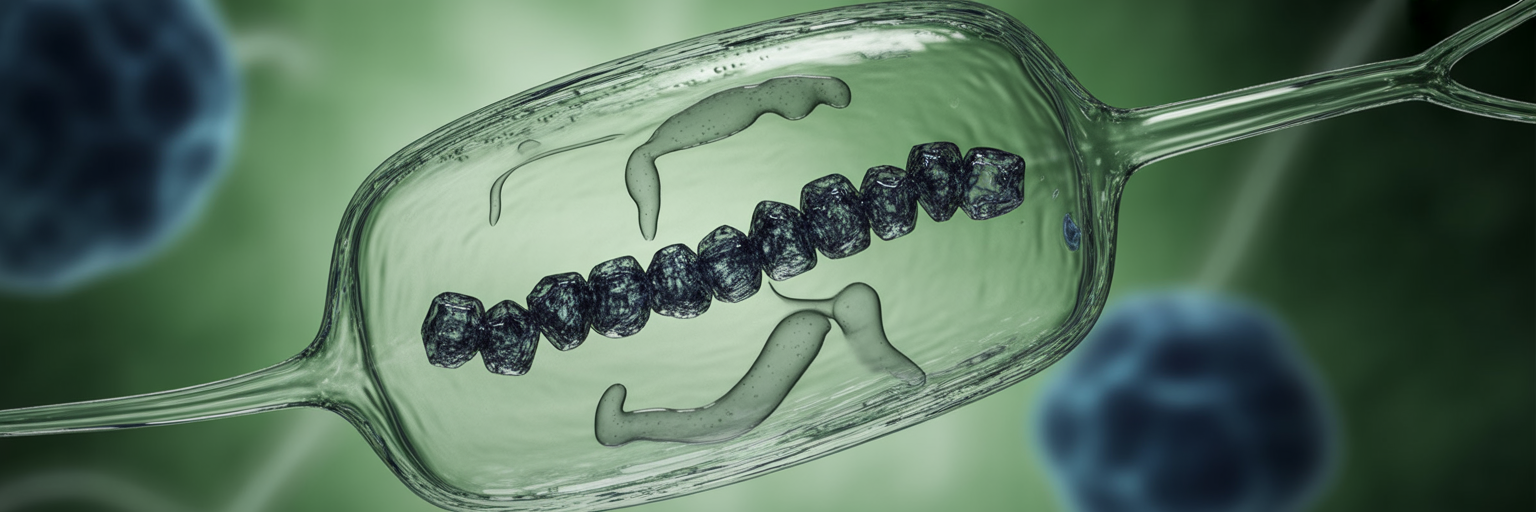 Cross-section of bacterium showing magnetosome chain.