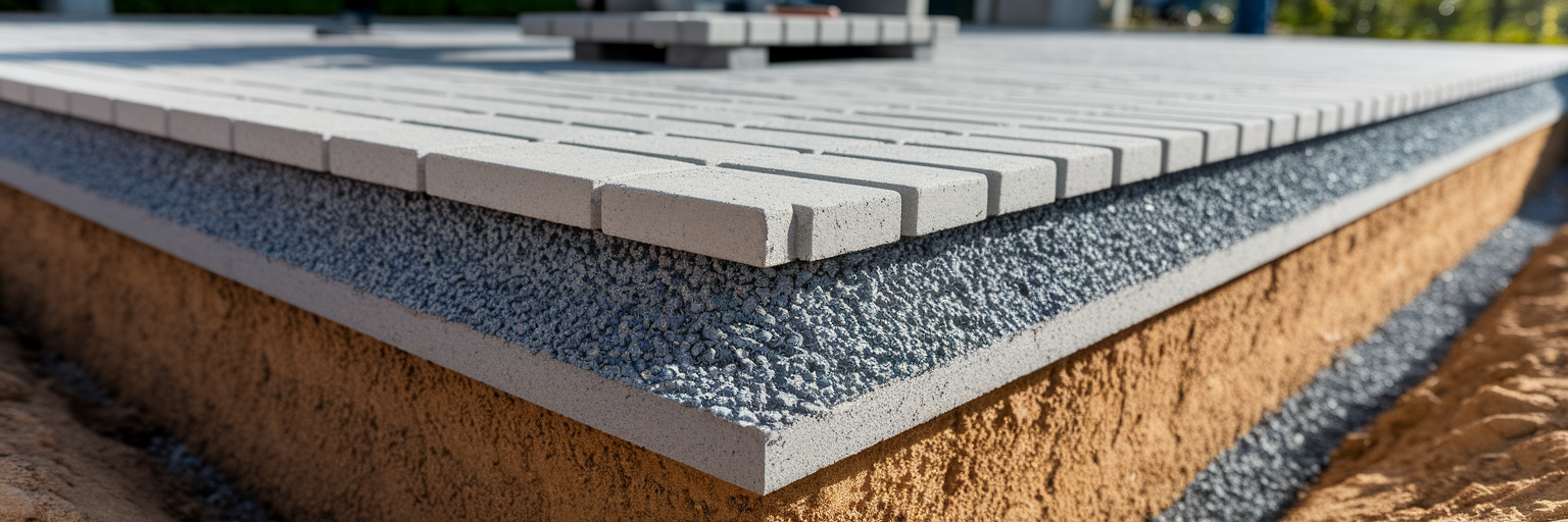 Cross-section of paver driveway installation layers