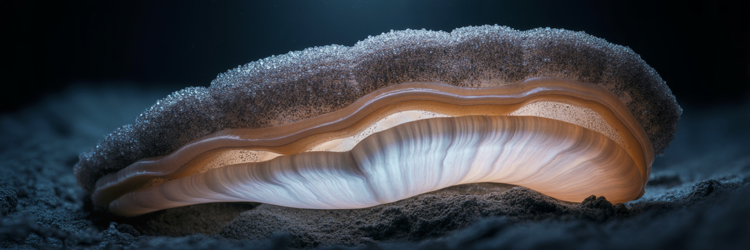 Cross-section of scaly-foot snail shell layers.