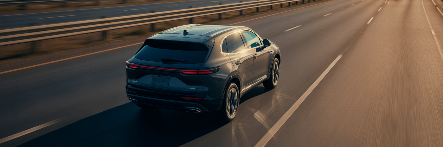 Crossover SUV driving on American highway.