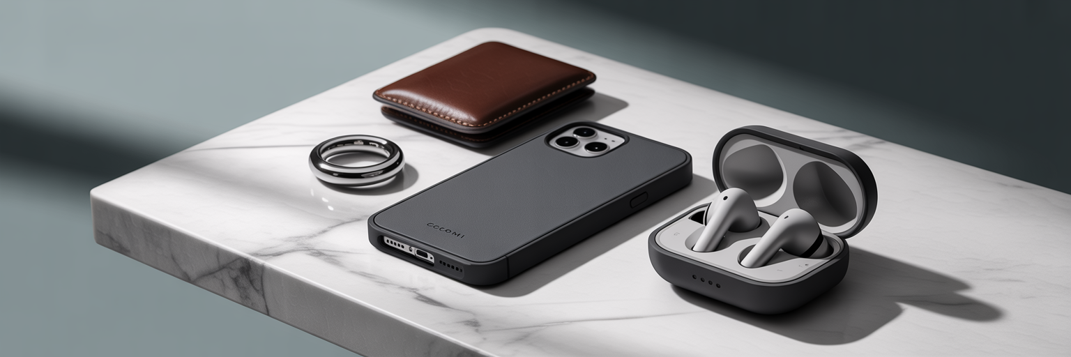 Curated flat lay of women's tech accessories