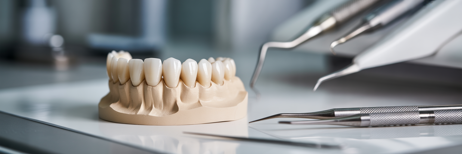 Custom-crafted porcelain dental crown on workbench.
