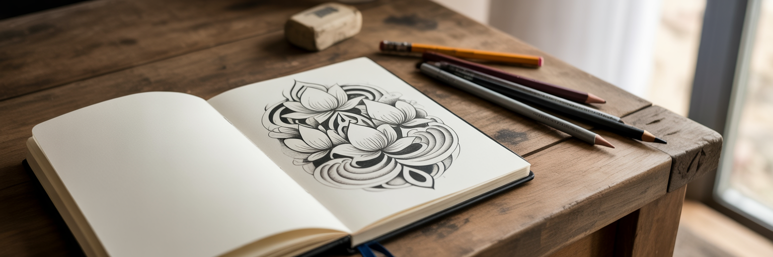Custom tattoo design with cultural patterns.