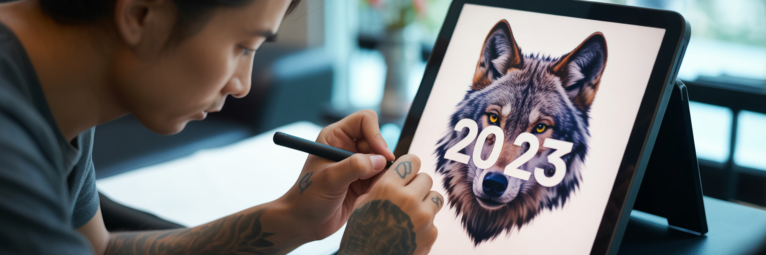 Custom wolf tattoo design process.