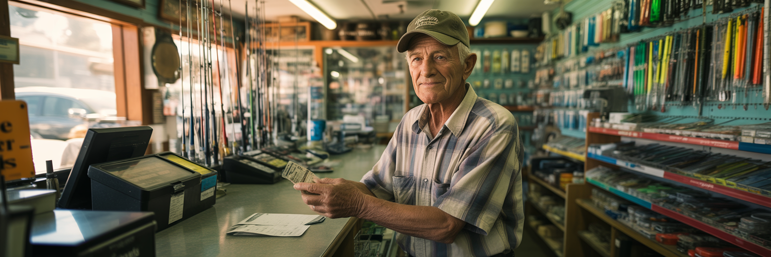 Customer buying Florida fishing license.