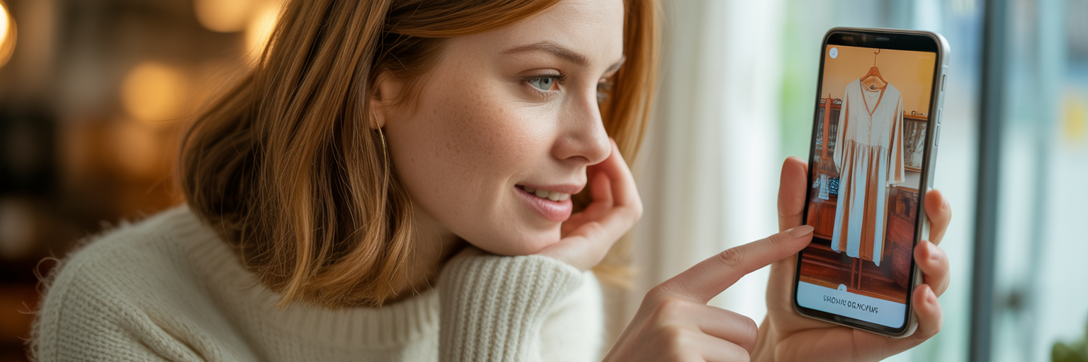 Customer interacting with shoppable video content.