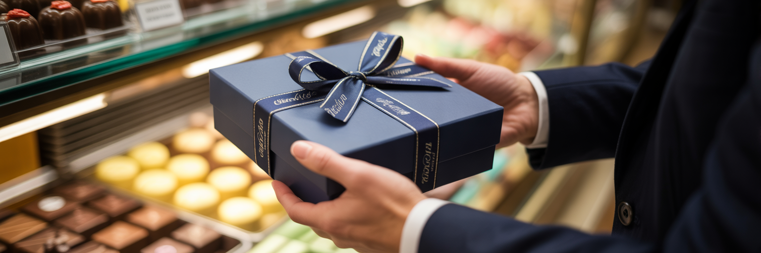 Customer receiving a luxury gift box.