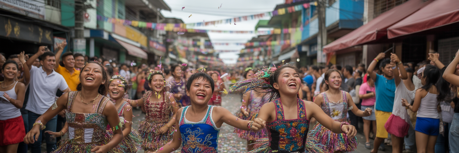 Dancers in colorful costumes at a Philippine fiesta.