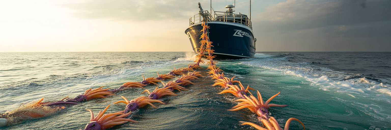 Deploying a teaser dredge for offshore fishing.