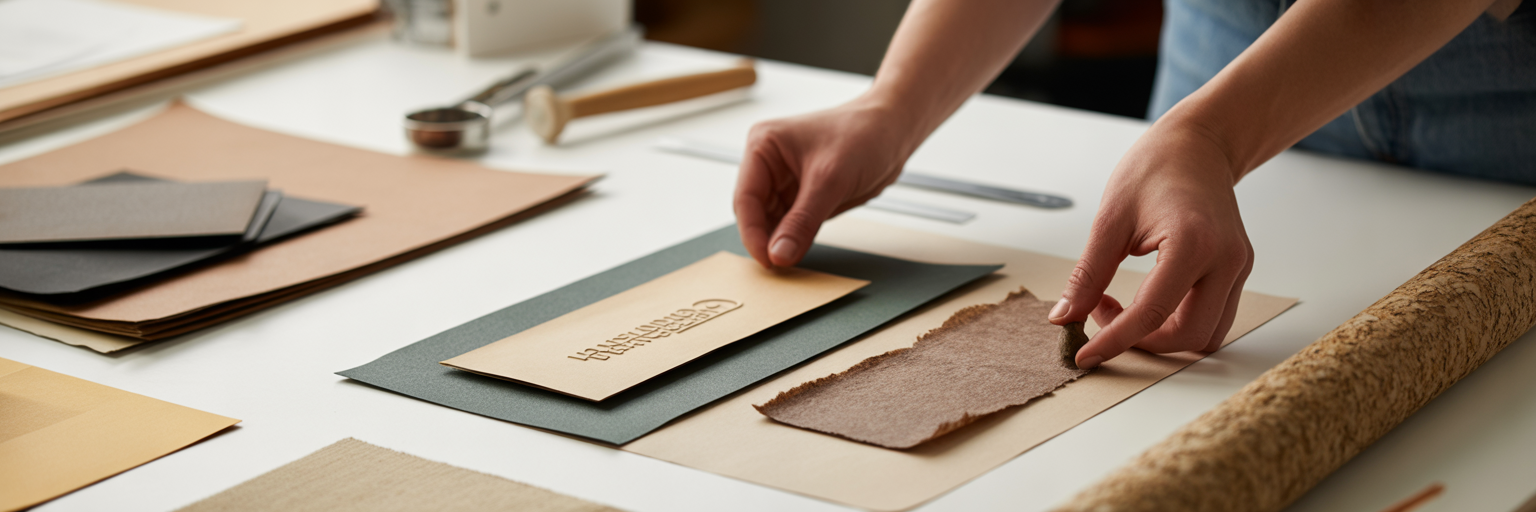 Designer examining sustainable packaging materials.