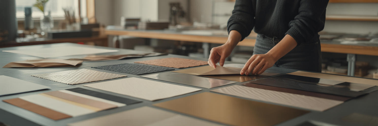 Designer selecting luxury packaging materials.