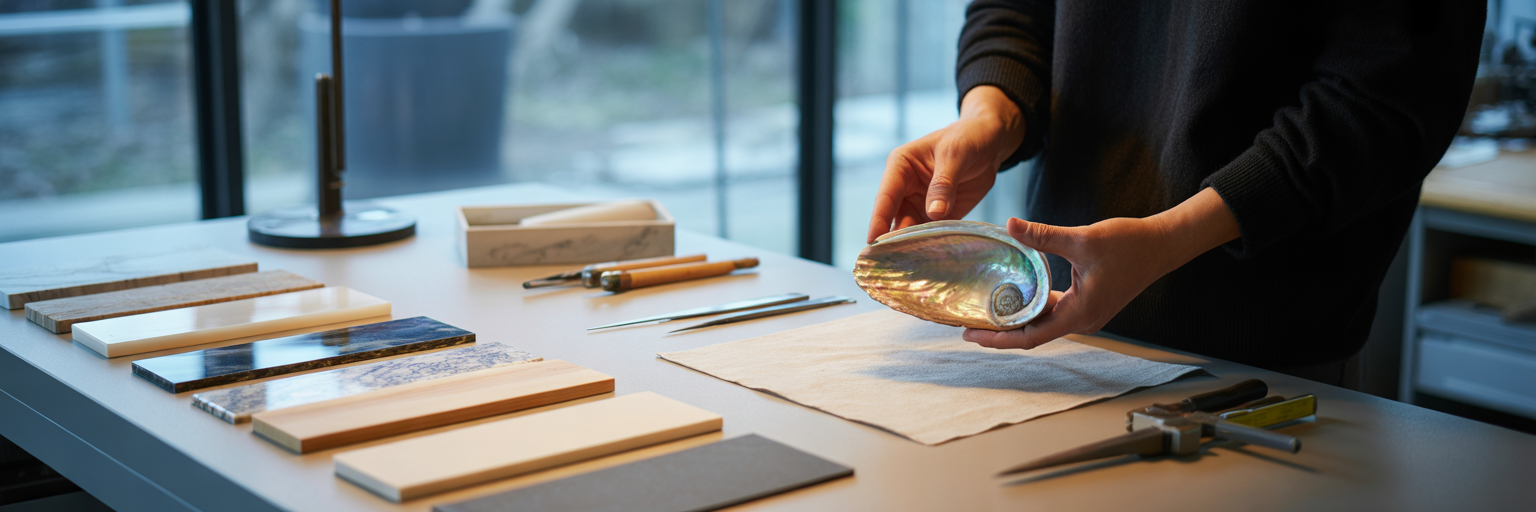 Designer workshop with bio-inspired accessory materials.