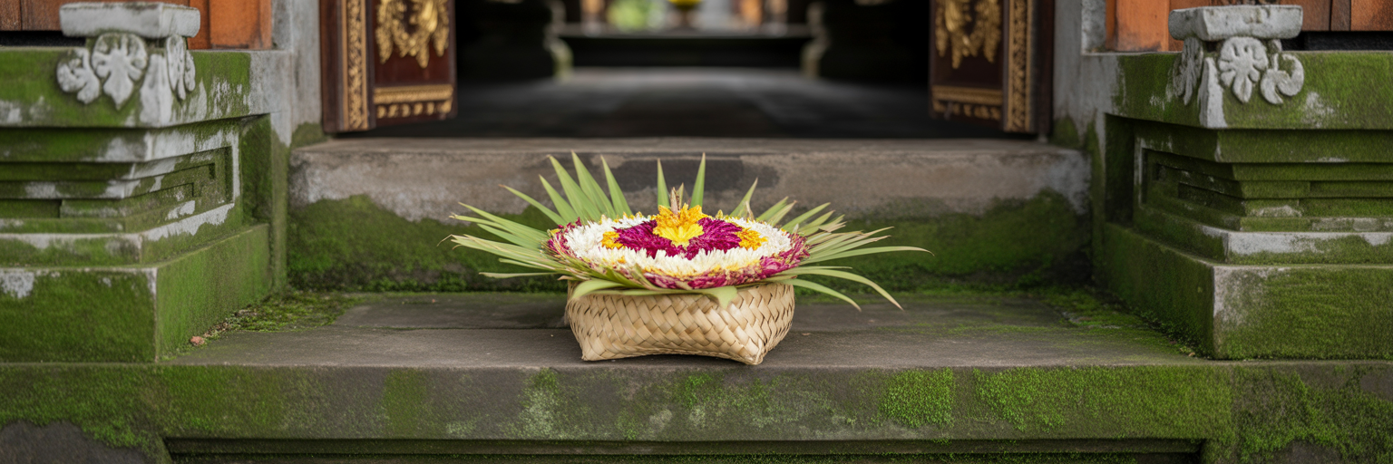 Detail dari sesajen Canang Sari di Bali