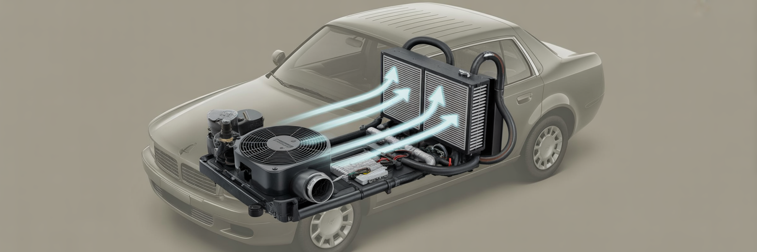 Diagram of a car HVAC system components.