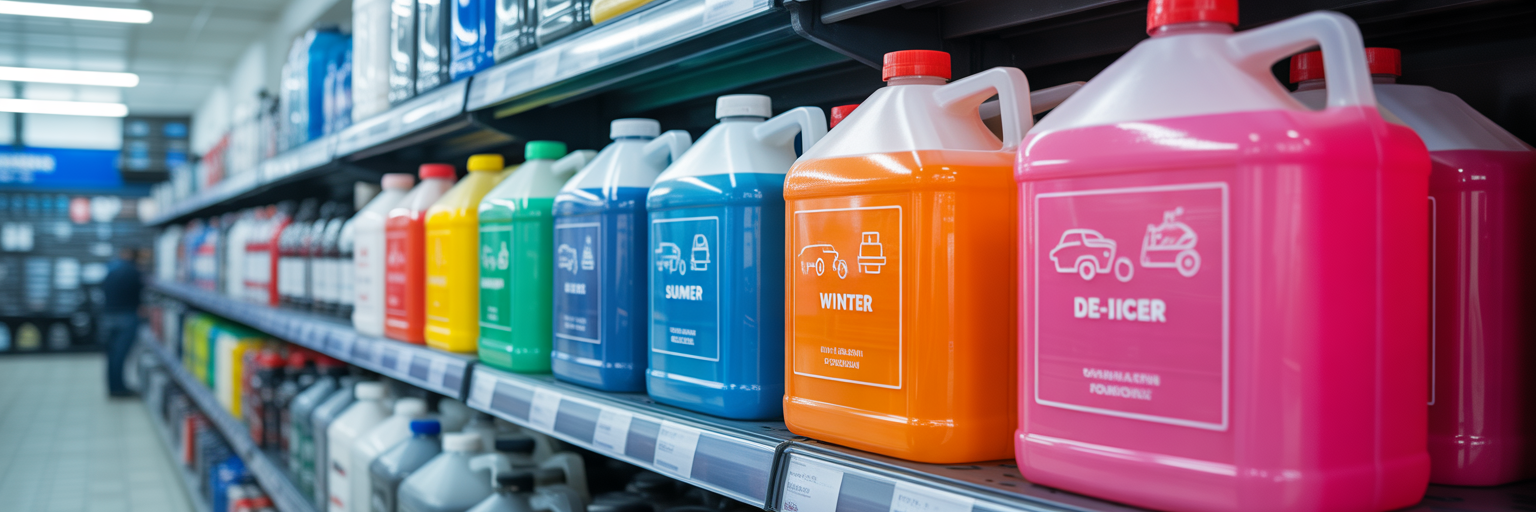 Different types of windshield washer fluid jugs