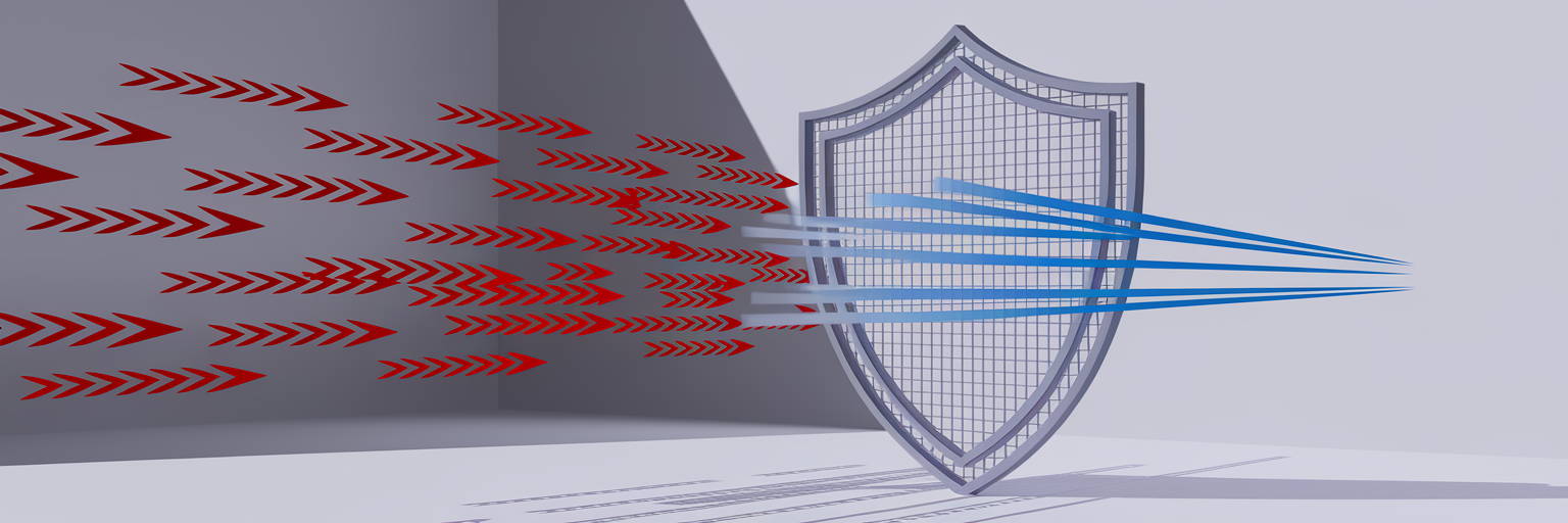 Digital shield deflecting bad traffic arrows.
