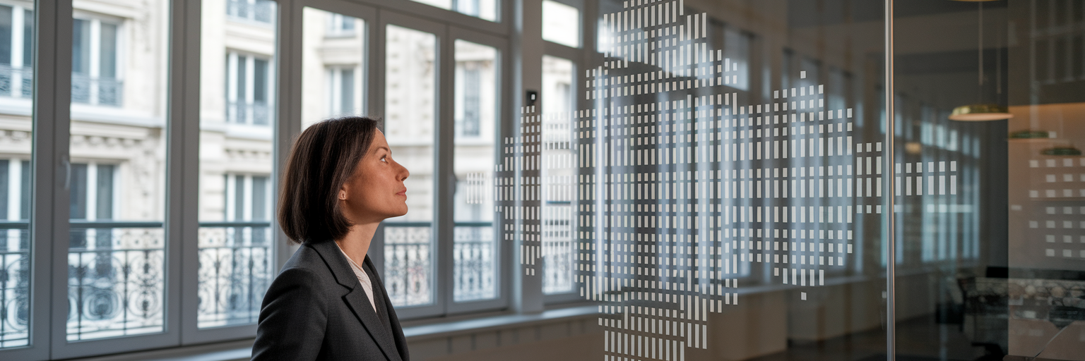 Dirigeante d'entreprise française analysant un cadre réglementaire IA.