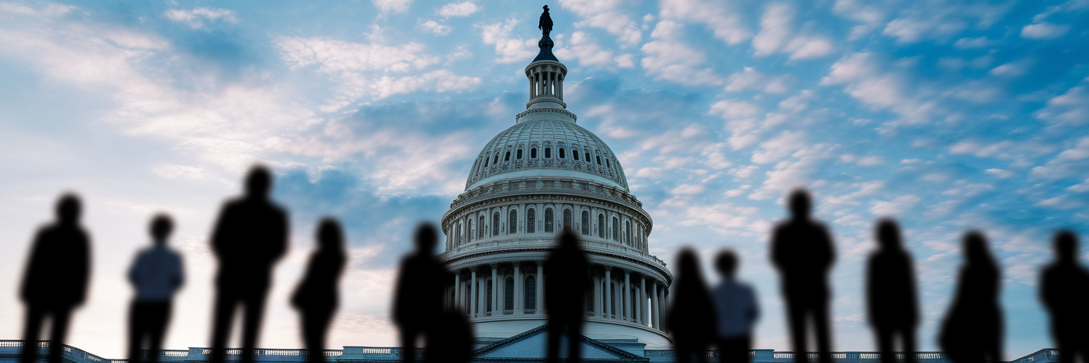 Diverse group looking at Capitol