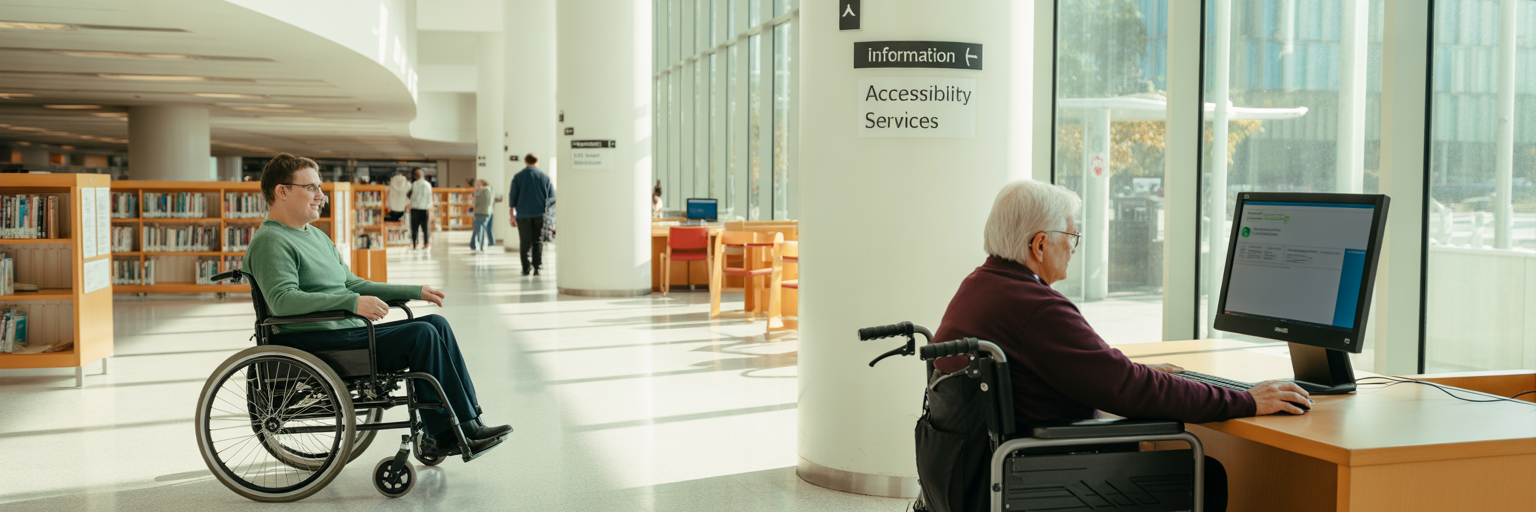 Diverse people in a modern accessible Australian library.