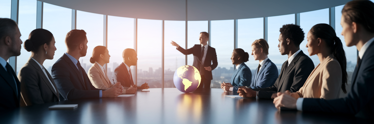 Diverse world leaders discussing global strategy