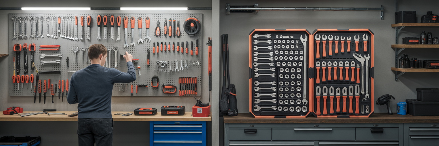 DIY tool organization versus a pre-packaged toolkit.