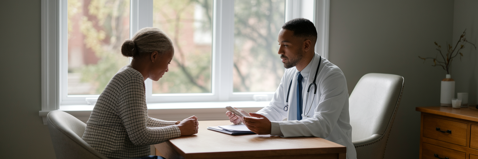 Doctor and patient in weight loss consultation.