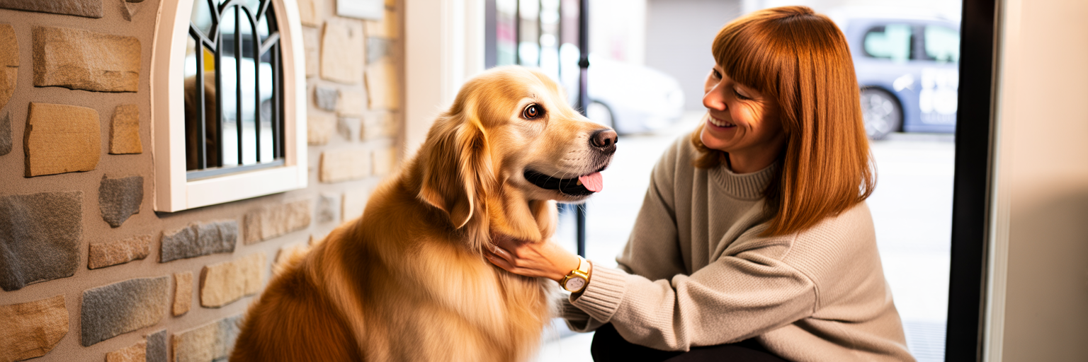 Dog owner happily reuniting with dog.