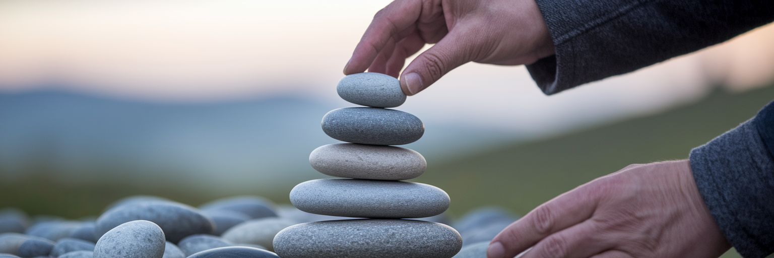 Dłonie układające kamienie w kopiec